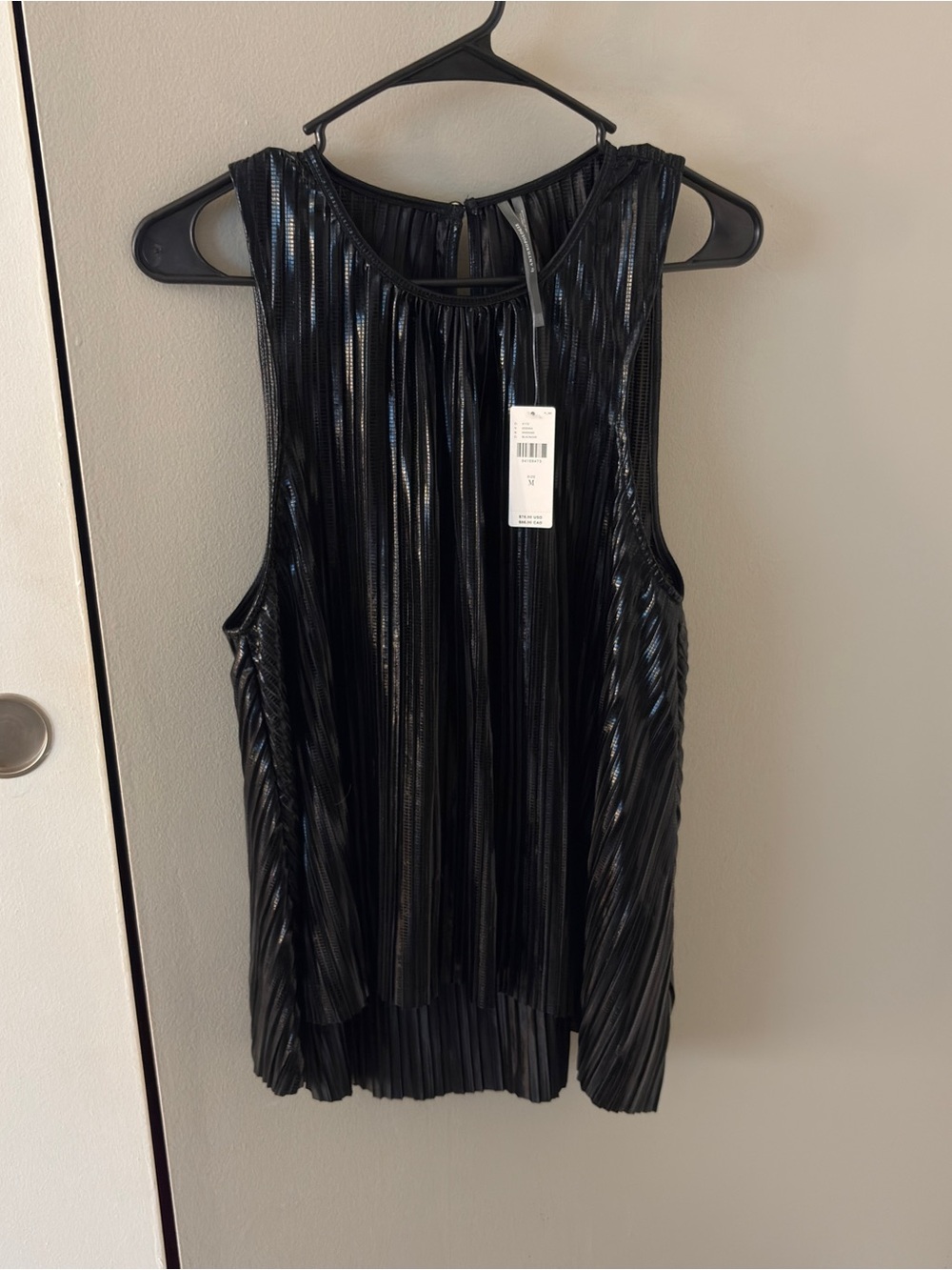 Anthropologie Maeve Black Metallic Pleated Sleeveless Top Size Medium NWT